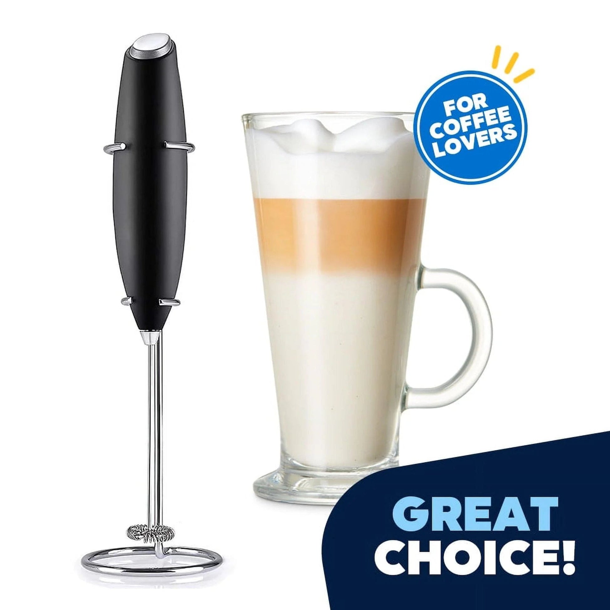 Pro Milk Frother Handheld with Stand - Powerful Coffee Frother Electric Handheld Mixer & Foam Maker - Battery Operated Frother for Coffee, Lattes, Matcha & More